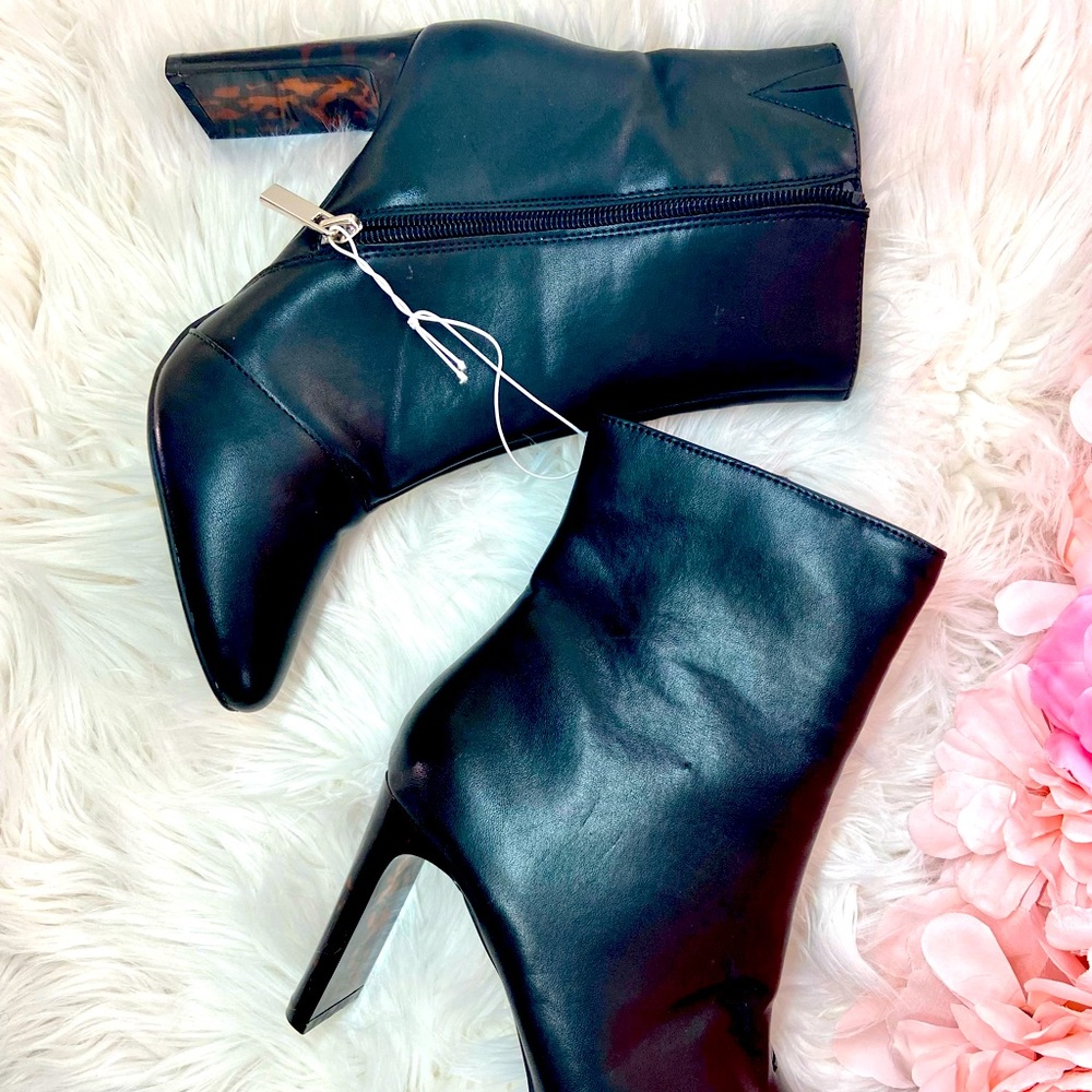 Black Faux Leather Tortoiseshell Booties
